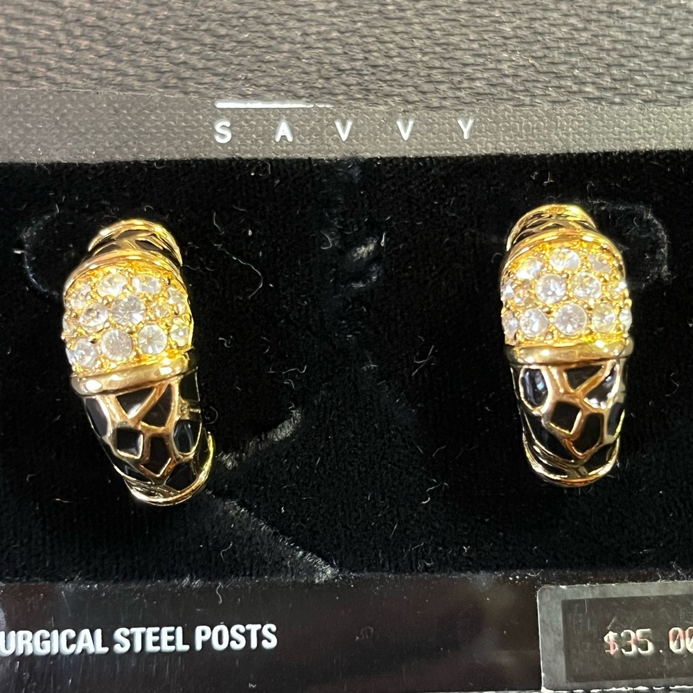 Vintage Swarovski Savvy Collection Gold tone Pave Crystal pierced Earrings